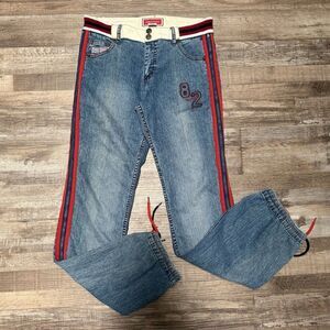 Apache Sport Vintage Embroidered Womens Stretch Blue Jeans Sz 5 Denim Zip Up leg